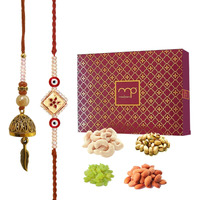 Maalpani Bhaiya Bhabhi Rakhi Set With Dry Fruits For Rakshabandhan Gift Hamper | Almond - Cashew - Raisin - Pista Dry Fruits & Rakhi For Brother & Lumba Rakhi| Mix Dry Fruit Rakhi Combo Box |52BBRWD