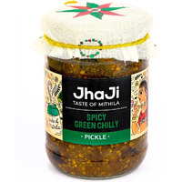 JhaJi - Taste of Mithila Spicy Green Chili Pickle | Hari Mirch Ka Teekha & Khatta Achaar|Hot, Tangy, Sour, & Spicy |Bihari-Style Homemade Pickle | Sun-Dried. No Artificial Preservatives & Colors, 500g