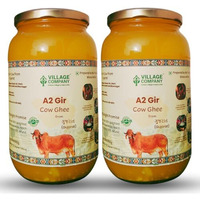 Village Company A2 Cow Desi Ghee 1000ML Pack of 2 | Gir Ghee Vedic Bilona Method | Organic Pure Natural | Two Way Curd Churned - Best Farm Fresh Grass Fed Cattle Milk | India Lab Certified | Glass Jar