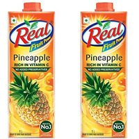 DABUR Real Pineapple Fruit Juice-1L (Pack Of 2)Rich In Vitamin C|No Added Preservatives,No Artificial Colors&Flavours|Goodness Of Best Fruits|Daily Dose Of Fruit Nutrition|Refreshing&Energising Drink