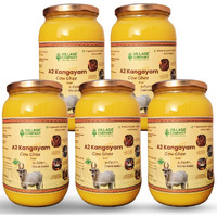 Village Company A2 Bilona Desi Cow Ghee | Bilona Method | Premium, Organic, Traditional | Grass Fed | Kangayam Cow | Lab-Certified | 1 Ltr (Pack Of 5)