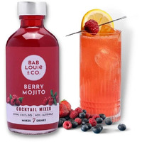 Bab Louie & Co. Berry Mojito Cocktail Mixer | Makes 10 Cocktails & Mocktails | Non-Alcoholic & 100% Natural Mixers | Cocktail and Mocktail Syrup for Vodka, Gin, Champagne | Zero Preservatives | 210ml