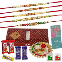 Maalpani Rakhis With And Chocolates Gift Hamper Set | Rakhi Gift For Brother | 5 Pc Rakhi With Dairy Milk Combo Pack |D50411C
