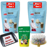 BOGATCHI Whipped Cream | Whipping Cream Powder, Whipping Cream for Cake, Premium Whipping Cream Powder, 50g + 50g Free One Extra Whipping Cream Powder + Rainbow Sprinkler(25g)