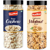 YUM YUM Dry Fruits 300g Combo Pack - Kaju 150g, Akhrot Giri 150g Jar Each - Cashews, Walnuts