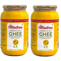 SHREERADHEY A2 Gir Cow Ghee | Glass Bottle | Traditional Bilona Churned | 1 Litre (Pack Of 2)