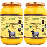 VILLAGE COMPANY A2 Bilona Desi Cow Ghee | Bilona Method | Premium, Organic, Traditional | Grass Fed | Kangayam Desi Cow | Lab-Certified | Glass Jar 1 Litre (Pack of 2)