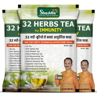 Shuddhi 32 Herbs Tea with Green Tea, Elaichi, Brahmi, Tulsi, Giloy, Laung, Gulab, Dalchini, Shank Pushpi tea for Body Detox and Wellness, 30gm Pack of 3