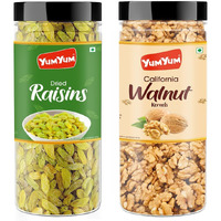 YUM YUM Dry Fruits 300g Combo Pack - Kishmish 150g, Akhrot Giri 150g Jar Each - Raisins, Walnuts