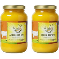 SUDHJI A2 Cow Desi Ghee 1 Litre Glass Bottle 100% Churned With Traditional Vedic Bilona Method Grassfed Premium Bilona Ghee Pack of 2
