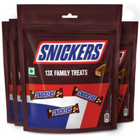 Snickers Family Treats Chocolate Pack | Loaded With Delicious & Nutritious Roasted Peanuts, Nougat, And Caramel | 13 Treats Inside | Nutty Mini Chocolates For Sharing | 156 Gram | Pack Of 4
