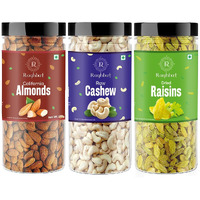 Raghbat Premium Daily Needs Fresh and Healthy Mixed Dry Fruits Combo Pack of 3 (Almonds, Cashews & Raisin Kismis Combo Pack 1.5kg Jar (500g X 3)