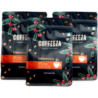 COFFEEZA Cremoso Ground Coffee | Fine Grind (Espresso & Moka Pots) | Premium Grade, Medium-Dark Roasted Ground Coffee | Pack Of 3X 250Gm, Packet