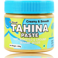 Al Marah White Tahini/Tahina Paste, 250g ( 100% Hummus Ground Hulled Sesame Seed Paste Smooth & Creamy, Natural For Hummus, Middle Eastern Condiment for Salad Dressings, Gluten Free, Keto Friendly, Baba Ghanoush and More )