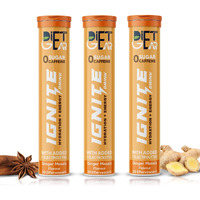 DIET GEAR Ignite Energy drink - 15 litre of Zero Sugar, Zero Caffeine hydration drink to Rehydrate | 60 Effervescent Tablets | Ginger masala flavour