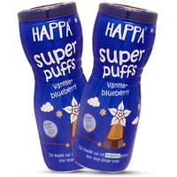 Happa Organic Multigrain Vanilla & Blueberry Melts Teething Puffs | Nutritious, Organic Baby Food and Snacks | No Artificial Flavours | Not Fried | No Rice Bran Oil | Happa Promise | Pack of 2