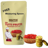BOGATCHI Red Tutti Frutti for Cake, Ice Creams and Shakes Decorations, Red Tutti Frutti, Delicious and Tasty, 200g with Free Measuring Spoon