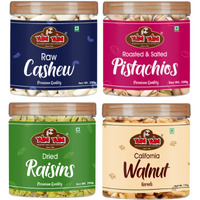 YUM YUM Premium Dry Fruits Combo Pack of 4 | Cashew 200g, Pistachios 200g, Raisins 200g,Walnut Kernels 175g| Total 775g | Healthy Dry Fruits Snacks | Kaju,Pista, Kismis,Akhrot Giri Combo