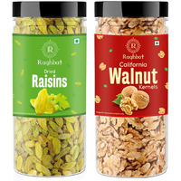 Raghbat Dry Fruits 500g Combo Pack - Raisin 250g, Akhrot Giri 250g Jar Each -Raisin, Walnuts