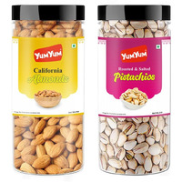 YUM YUM Premium Dry Fruits Combo Pack of 2 | California Almonds 250g, Roasted Salted Pistachios 250g | Total 500 g | Healthy Dry Fruits Snacks | Pista, Badam, Dry Fruit Combo
