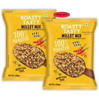 Roasty Tasty Millet Mix Peri Peri 400g (200g Pack of 2) | Healthy Snack of Roasted Bajra, Wheat Flakes, Moong, Masoor, Peanuts | Ideal Millet Snack for Kids & Adults | Low Calorie Snacks - Roasted Namkeen - No Cholesterol, No Transfat Diet Mixture in Peri Peri Masala | Chatpata Namkeen Combo Pack of 2 (200g Each)