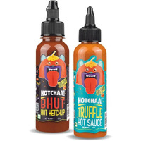 HOTCHAA! Dynamic Duo Combo of Truffle Hot Sauce & Bhut Hot Ketchup (150g & 170g) Spicy & Umami Truffle Hot Sauce and Smoky & Tangy Bhut Hot Ketchup, Small Batch, Vegan, NO MSG