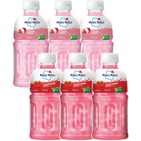 Mogu Mogu Lychee and Strawberry Juice 25% with NATA De Coco | Energy Booster Drink | Full of Fruit Fibres | No Added Preservatives and Colours - (Pack of 6, 320ml each)