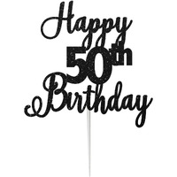 Festiko Glitter Black Happy 50th Birthday-Scriptted Letter Cake Topper for Birthday/Anniversary