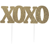 Festiko Gold XOXO Cake Topper - in Glitter Card for Valentines Day, Engaged, Wedding Party, Love You More Party Decoration
