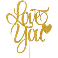 Festiko Gold Glitter Love You Heart Cake Topper Party Decoration Party Props
