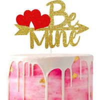 Festiko Gold Glitter Be Mine Cake Topper, Valentines Day Cake Topper, Bouquet Topper, Valentines Day Party Decorations, Valentines Shower Supplies