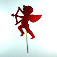 Festiko Glitter Foamy Red Cupid Cake Topper For Valentines Day, Engagement, Birthday, Wedding, Bridal Shower Party Decoration, Party Supplies
