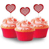 Festiko 30 Pieces Red Heart Valentines Day Cupcake Topper Glitter Foamy Wedding, Weddings, Bridal Shower.