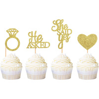 Festiko 20 Pack He Asked She Said Yes Cupcake Toppers Glitter Heart Ring Cupcake Picks Wedding Engagement Bridal Shower Party Cake Decorations Supplies