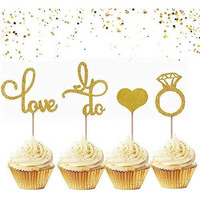 Festiko 20 Pieces Glitter Wedding Cupcake Toppers Diamond Ring Cupcake Toppers I Do Cupcake Topper for Wedding Engagement Bridal Shower Decorations