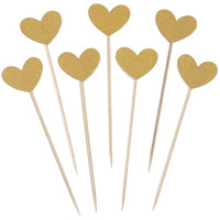 Festiko 7 Pieces Gold Glitter Heart Cupcake Toppers For Wedding Birthday Party