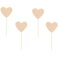 Festiko 20 Pieces Glitter Rose Gold Heart Cupcake Toppers