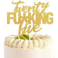 Festiko Twenty Five Gold Glitter Cake Toppers 25 Years Old 25th Birthday Anniversary Party Decorations Supplies