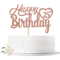 Festiko Rose Gold Glitter Happy 25th Birthday Cake Topper, Hello 25, Cheers to 25 Years Old, 25 Years Old Party Decoration Supplies