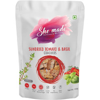 She Made Foods Crackers Biscuit - Tangy Sundried Tomato & Basil Flavour, Vegan & Gluten-Free Snack, Healthy Baked Crackers, Tasty Gourmet Bites (150 grams)
