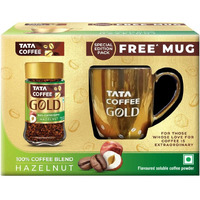 Tata Coffee Gold, Hazelnut Flavoured Coffee, Special Edition Pack With Free Mug, 50 Gm Jar, Instant Coffee Powder, Freeze Dried Coffee Beans, Full Bodied Taste & Rich Aroma