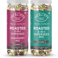 Roasted Super Mixed Seeds Combo, 5 in 1 Superseed Mix with Cranberry and 5 in 1 Superseed Mix 300 gm (Pack of 2, 150gm Each) | Roasted Seeds Mix for eating | High Protein Snacks | Mixed Seeds for Weight Loss | Nutritious Roasted Super Seed Mix with Cranberry | Diet Food
