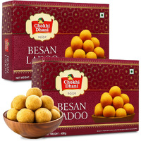 Chokhi Dhani Besan Ladoo, Ready To Eat Indian Dessert, Instant Sweet Premix, Traditional Mithai (Pack Of 2, 400 Gram Each)