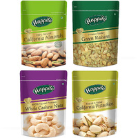 Happilo Premium Dry Fruits Combo Pack of 4 | California Almonds, Green Raisins, Whole Cashews, Raosted Pistachios | Total 850 g | Healthy Dry Fruits Snacks | Kaju, Kismis, Pista & Badam Combo