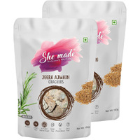She Made Foods Crackers Biscuit - Pack of 2, Jeera Ajwain Flavour, Vegan & Gluten-Free Snack, Healthy Baked Crackers, Tasty Gourmet Bites (150 grams each)