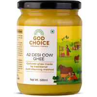 God Choice Organic Farms  Pure A2 Desi Cow Ghee 500 ML | Cultured Desi Cow Ghee from Bilona Method | Curd Churned Organic Cow Ghee (Glass Jar)