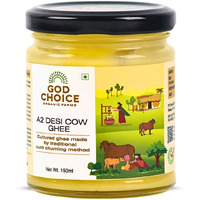 God Choice Organic Farms  Pure A2 Desi Cow Ghee 150 ML | Cultured Desi Cow Ghee from Bilona Method | Curd Churned Organic Cow Ghee (Glass Jar)