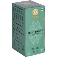 6rasa Tulsi Thrive Green Tea Bags With Cardamom,Clove|For Stress Relief,Immunity&Respiratory Health|100% Natural Herbs&Spices|No Added Sugar (1.7 Grams Each,25 Dip Bags) (Pack Of 1)