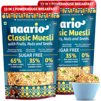 Naario Sugar Free Muesli with High Protein, Fruits and Nuts | Healthy Breakfast Cereal with Strawberries, Almonds, Raisins, Seeds, Rich in Fibre, Antioxidants, No Preservatives - 500g