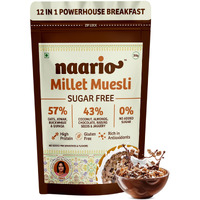 Naario Millet Muesli Sugar Free, High Protein, Fruit and Nuts | Healthy Breakfast Cereal with Coconut, Chocolate, Oats, Almonds, Seeds, Jaggery | Gluten Free - 350g